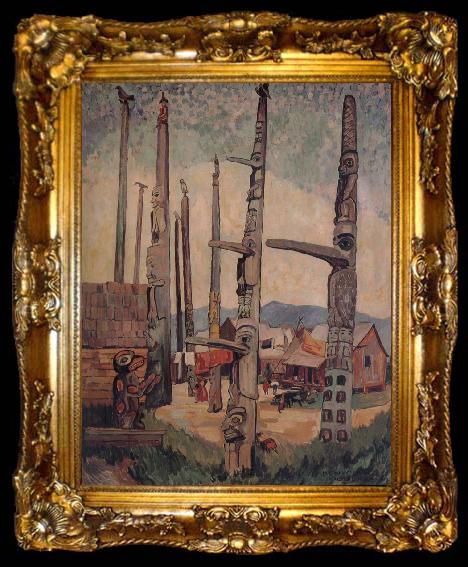 framed  Emily Carr Totem Poles,Kitsukla, ta009-2